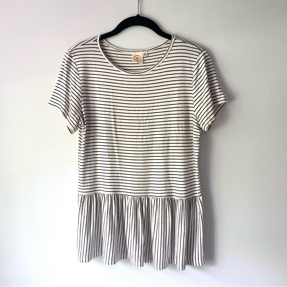 Live in the Moment Peplum Top Black and Cream Stripes